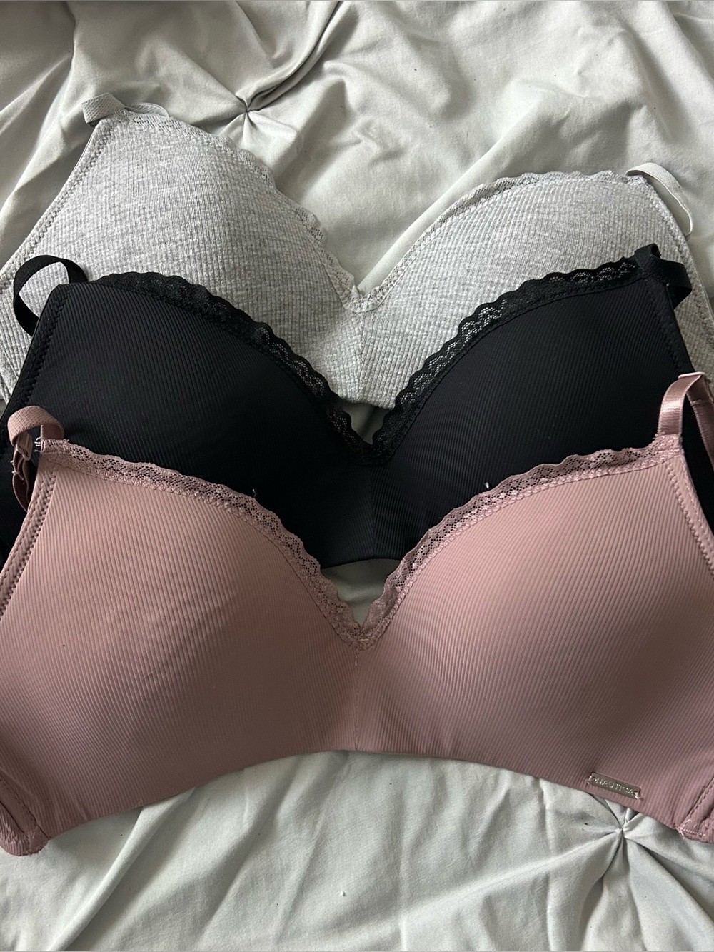 Nautica (34C) 3-Pack Gray, Black, Pink Wireless Lace Bras